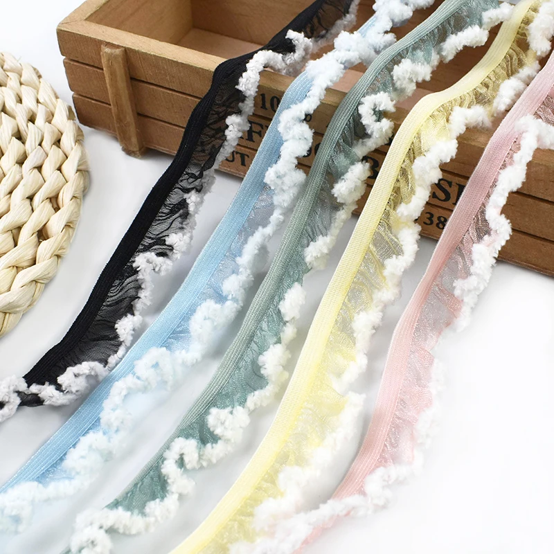 

5Yard 20mm Organza Ruffle Stretch Lace Trim Ribbon Bra Headdress Elastics Bands Clothes Bag Rubber Tapes DIY Sewing Accessories