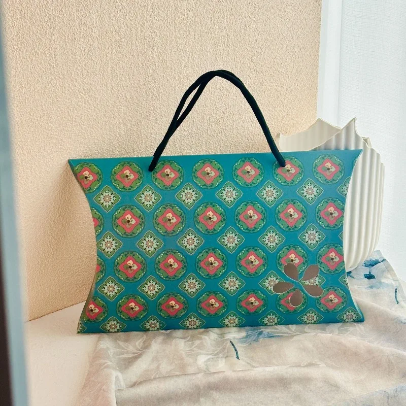 silk scarf tote bag, simple and fashionable gift packaging, home gift storage belt view 2