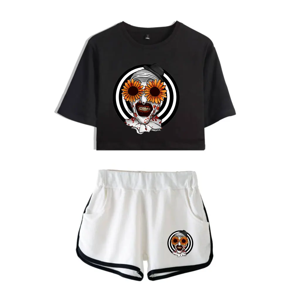 Terrifier Art the Clown Vintage 90s logo Merch Tops Two Piece Set Shorts+Lovely TShirt Streetwear