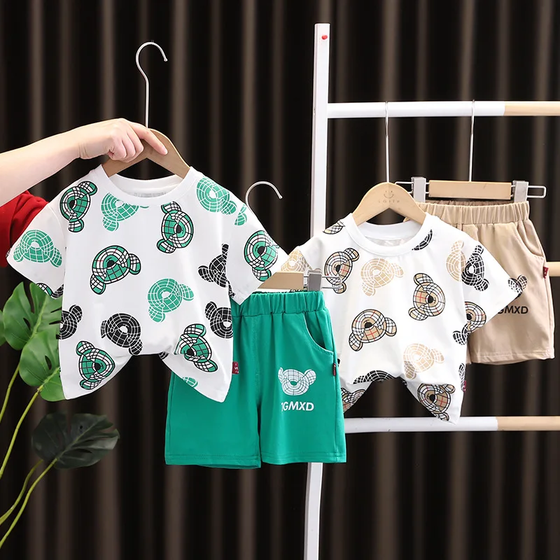 Baby Boy Summer Clothes Toddler Outfits 2023 Korean Cartoon O-neck Short Sleeve T-shirts Tops and Shorts Kids Boys Set Clothing