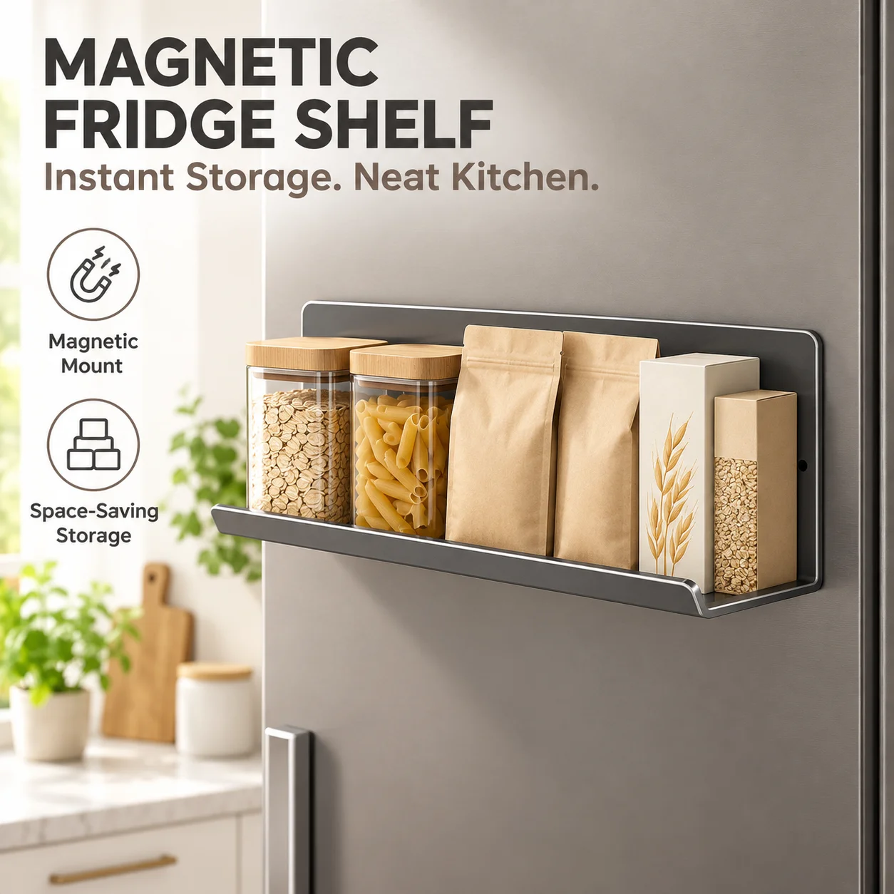 Kitchen Refrigerator Magnetic Storage Rack Without Punching Wall-mounted Condiments Spice Shelf Household Organizer