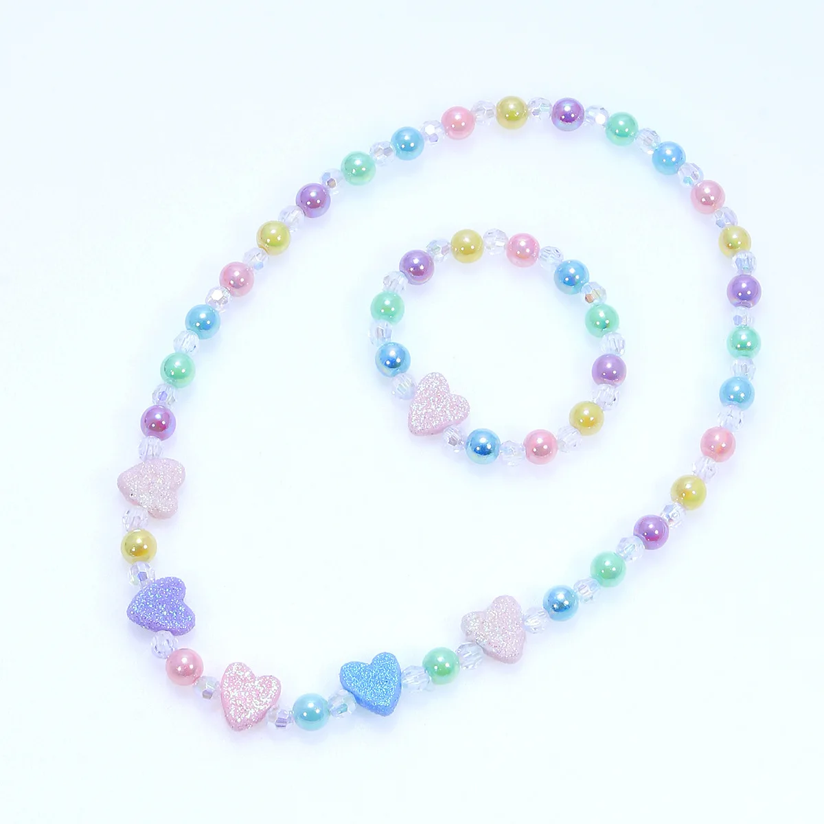 2pcs Girls\' heart-shaped decorated beaded necklaces and bracelets are worn daily throughout the four seasons in random