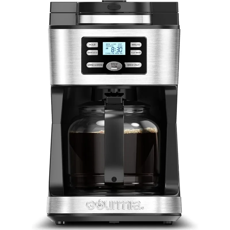 

Digital Coffee Machine 12-Cup Large Coffee Maker Integrated Coffee Grinder & Glass Coffee Pot with Reusable Stainless Steel