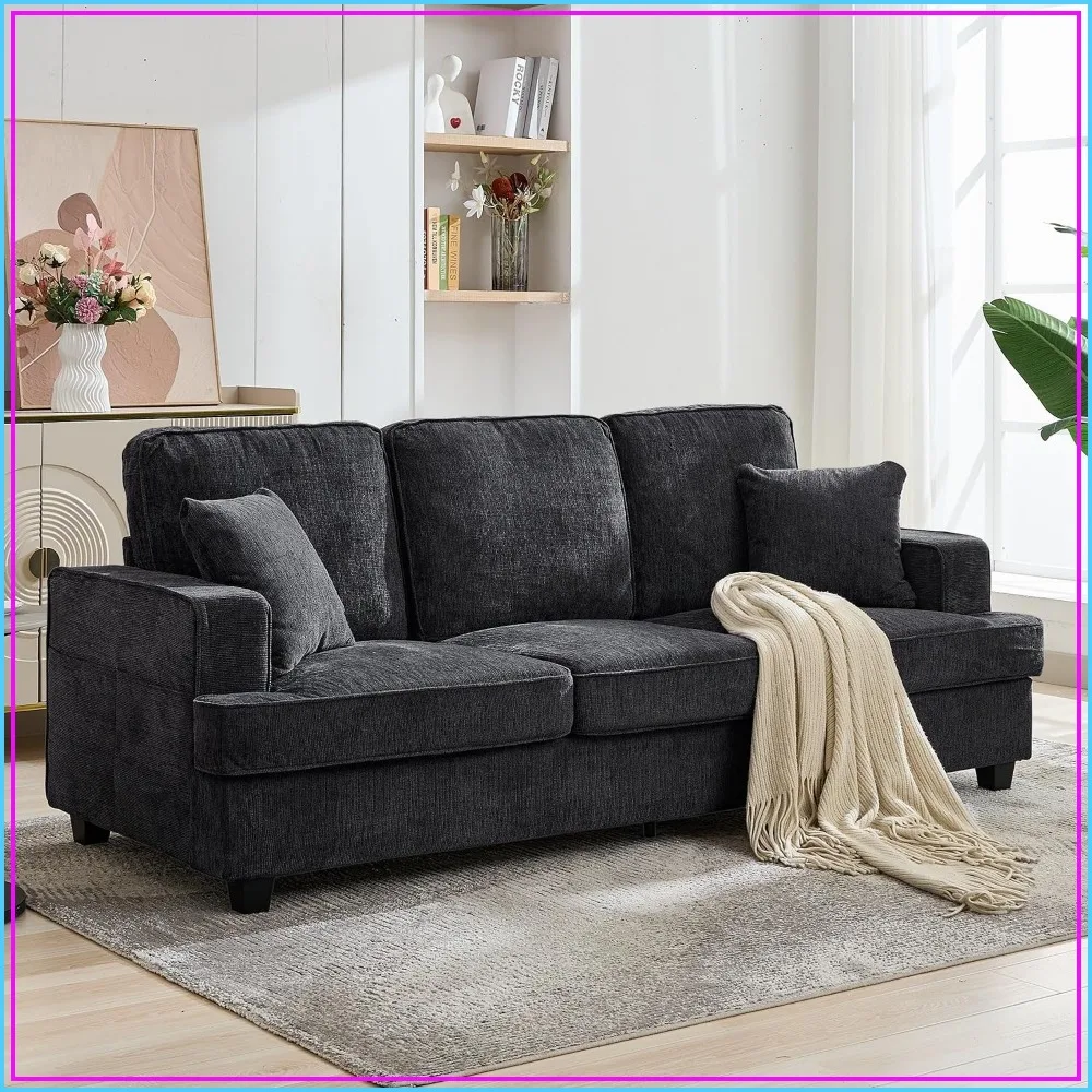 89 Inch 3 Seater Sofa Couch for Living Room, Mid Century Modern Chenille Upholstered, Grey