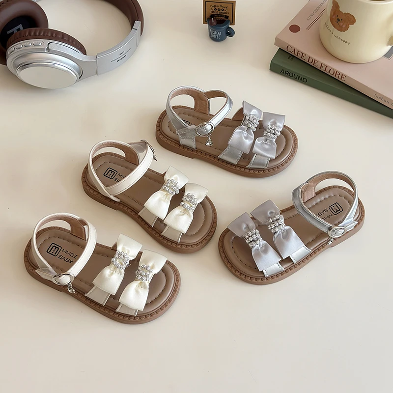 

YUYIN Fashion Girl Sandals 2026 Summer New Children's Open-Toe Sandals Comfortable Non-Slip Double Bow Rhinestone Decoration