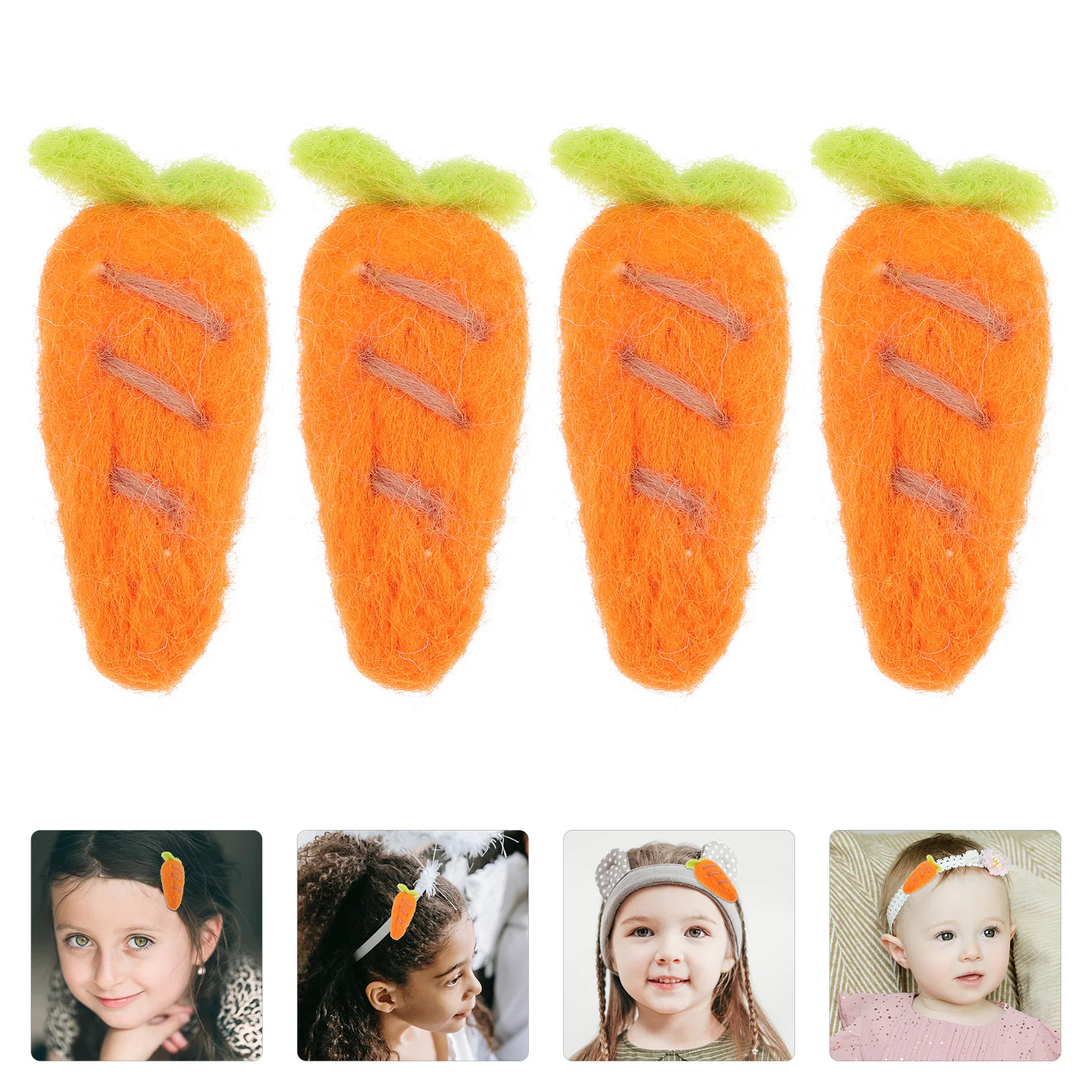 

4Pcs Carrot Design Felt Hair Clip DIY Headdress Craft Accessory for Children Adults Felting Ornament Gift Craft Making Supplies
