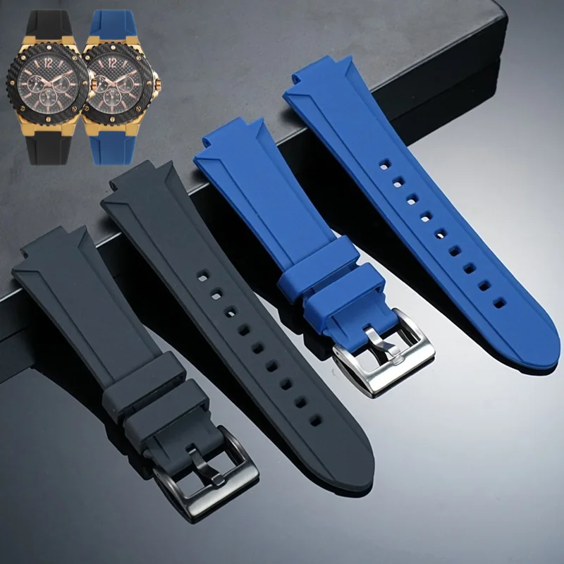 For GUESS  W0149L5 Men's Sports Silicone Rubber Watch Band Soft Waterproof Sports Blue Watch Chain Convex 26x14mm Wristband