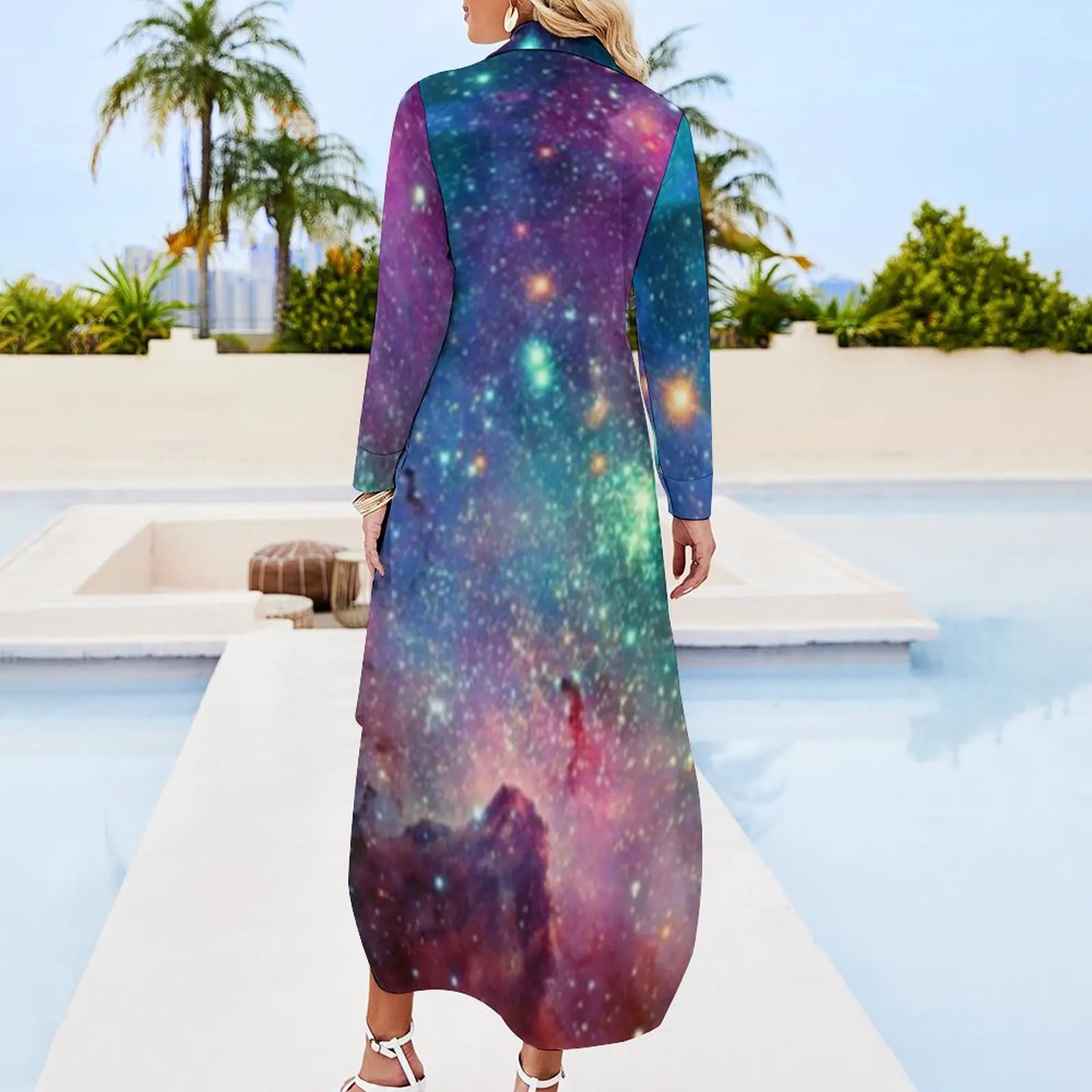 Galaxy Long Sleeved Shirt Dress sexy dress for women Women's evening dress