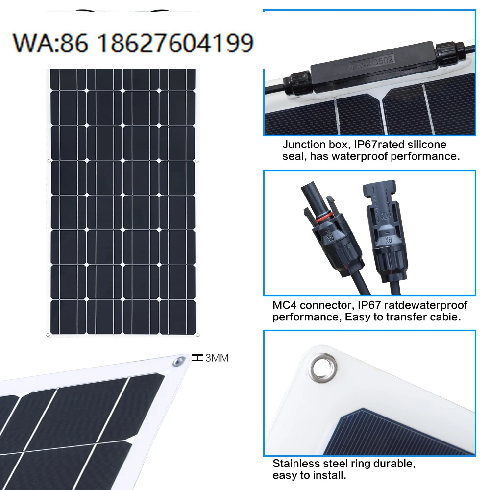 180W Lightweight Flexible Solar Panel, High Efficiency Module Marine Off Grid Power Generation