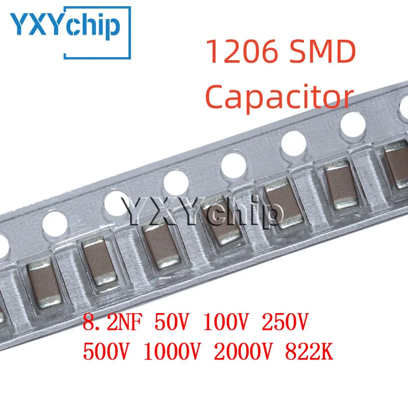 

Многослойный керамический конденсатор с чипом SMD 1206 100 нФ 50 в 250 в 500 в 1000 в 2000 в 822K 10% X7R 50 шт.