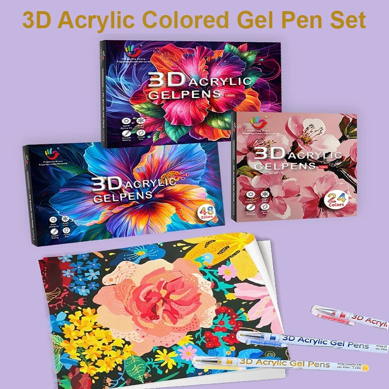 

Наборы акриловых гелевых ручек H&B 3D из 24/36/48 шт., высококачественные ручки-раскраски 1,0 мм, универсальные эстетические настольные канцелярские принадлежности