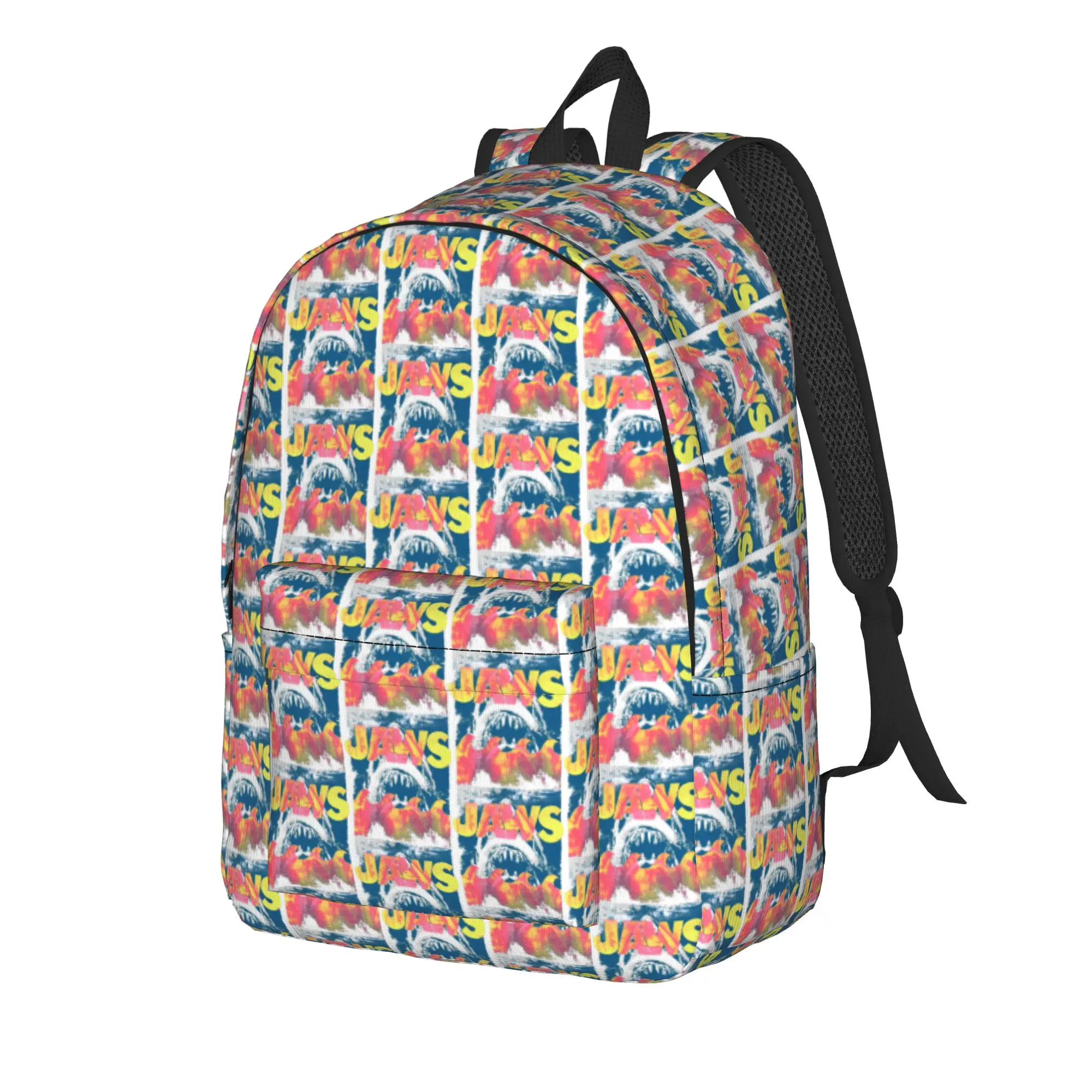 Jaws Distressed Artsy Poster Backpack  Student Polyester Daily Backpacks Print Streetwear High School Bags Rucksack