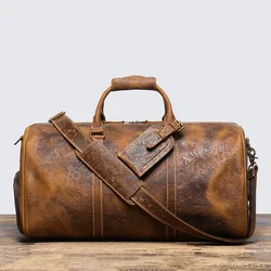 Genuine leather portable travel bag, large capacity single shoulder crossbody luggage bag, independent shoe position men's bag