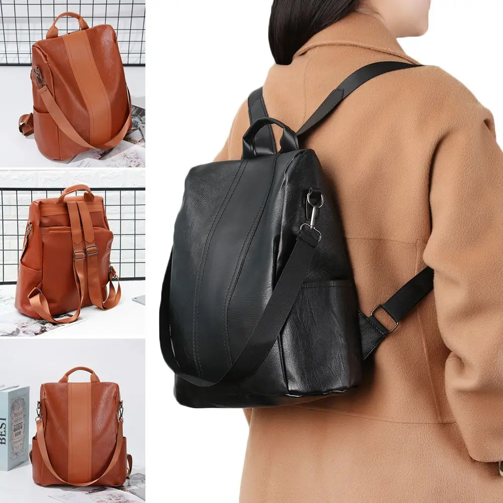 Women Anti-theft Design Outdoor Shoulder Bag Female Rucksack Casual Daypack Leather Knapsack