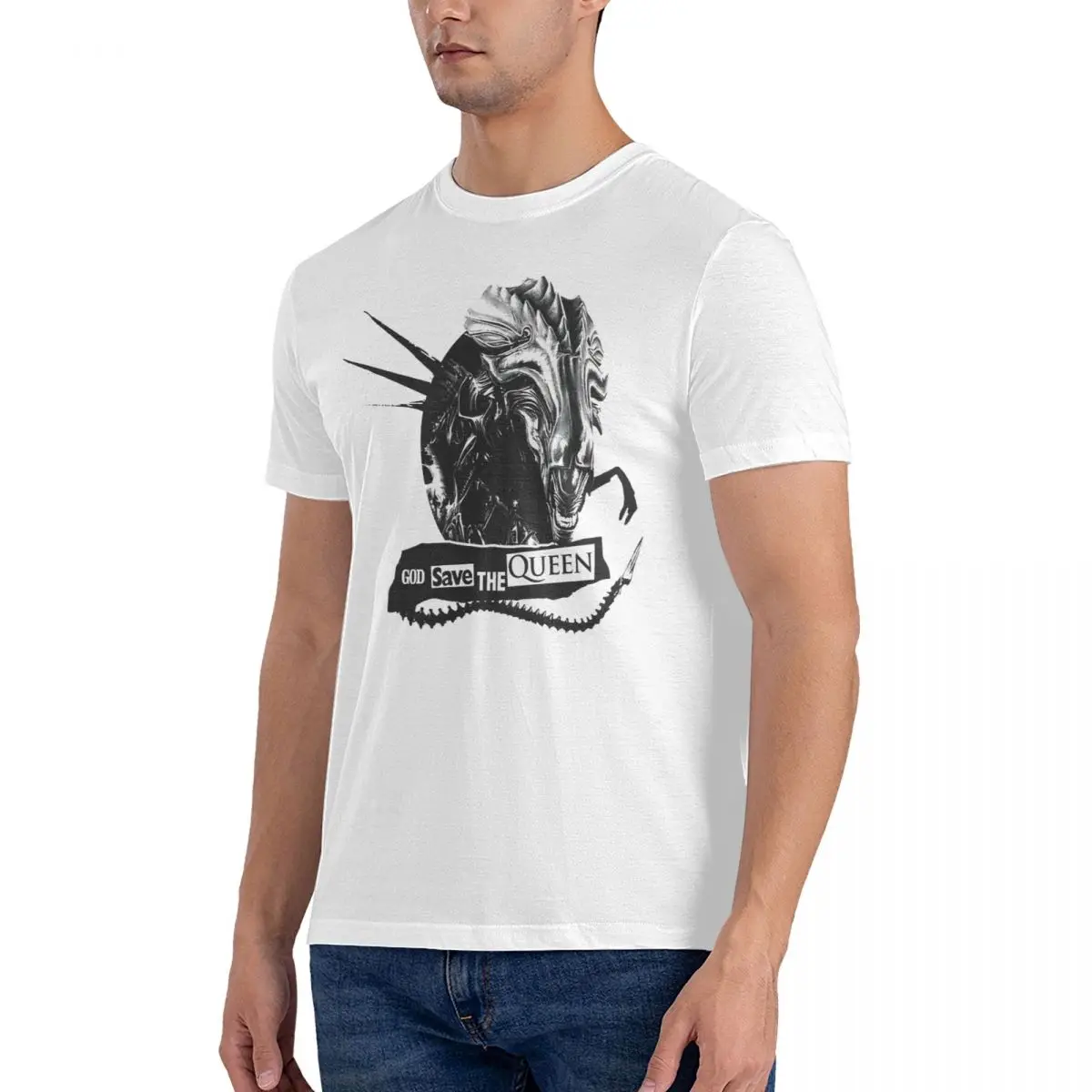 God Save T Shirt for Men Cotton Funny T-Shirt Round Neck Alien Xenomorph Tee Shirt Short Sleeve Clothes 6XL