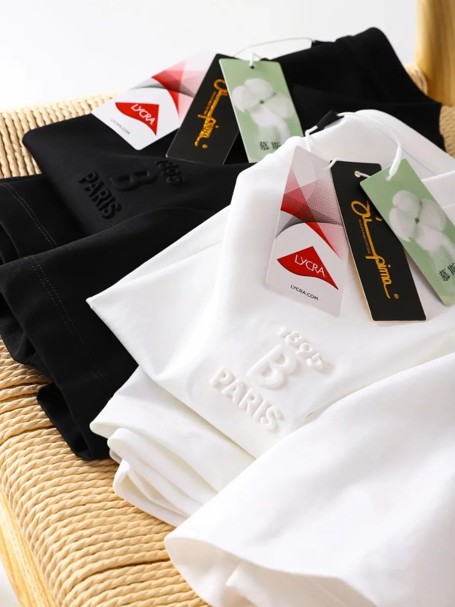 Minimalist Design Liquid Ammonia Mousse Cotton Summer Men's New High-end Silk Luster Base Shirt round Neck Short Sleeve T-shirt