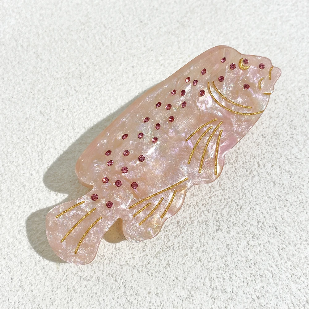 

Pink Rhinestone Fish Oversize Hair Clip Claw For Women New Ocean Series Beach Ponytail Headwear Hair Accessories Tool Gifts