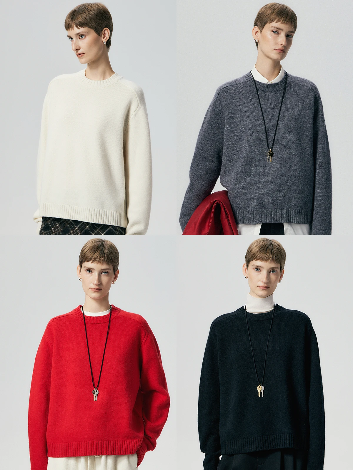 

Минималистичный свитер из 100% кашемира с круглым вырезом, женский свитер, свободный пуловер, свитер