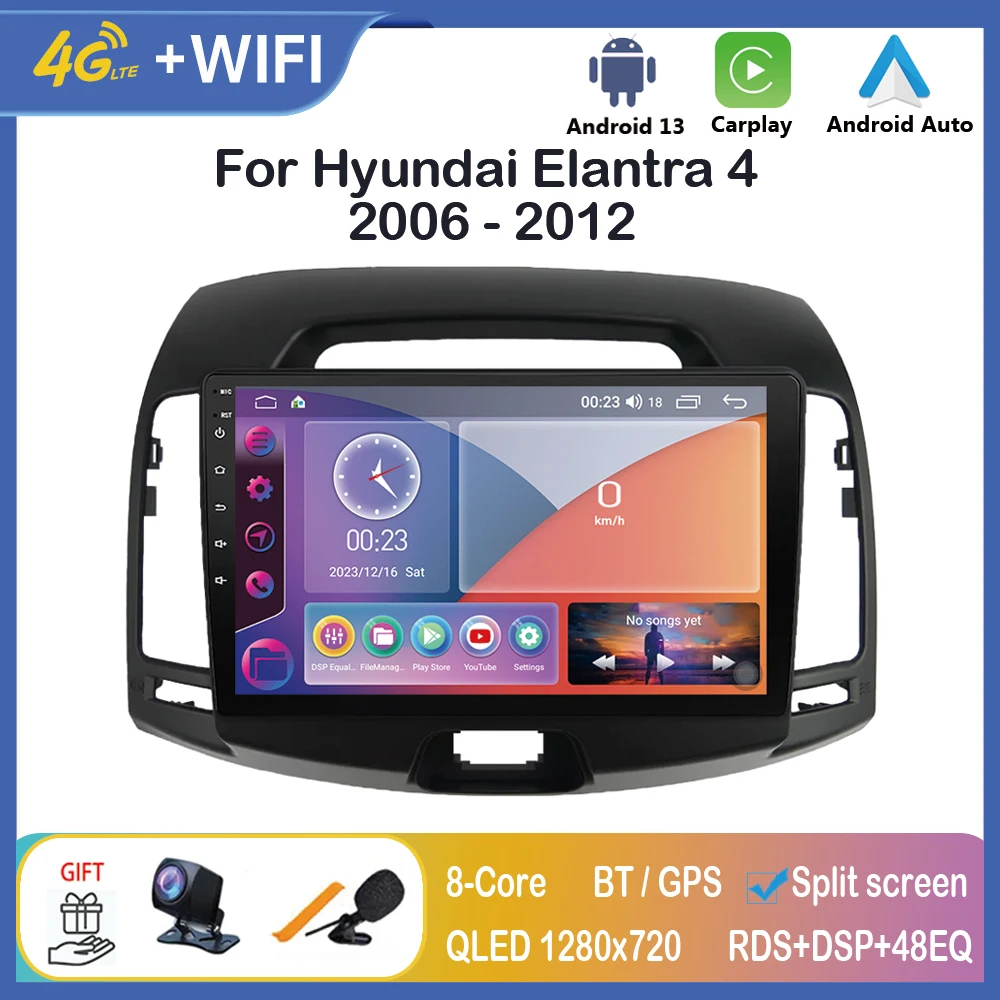 

Carplay Android Auto Car Radio For Hyundai Elantra 4 HD 2006 - 2012 2 Din Multimedia Player Autoradio Headunit Navigation Stereo