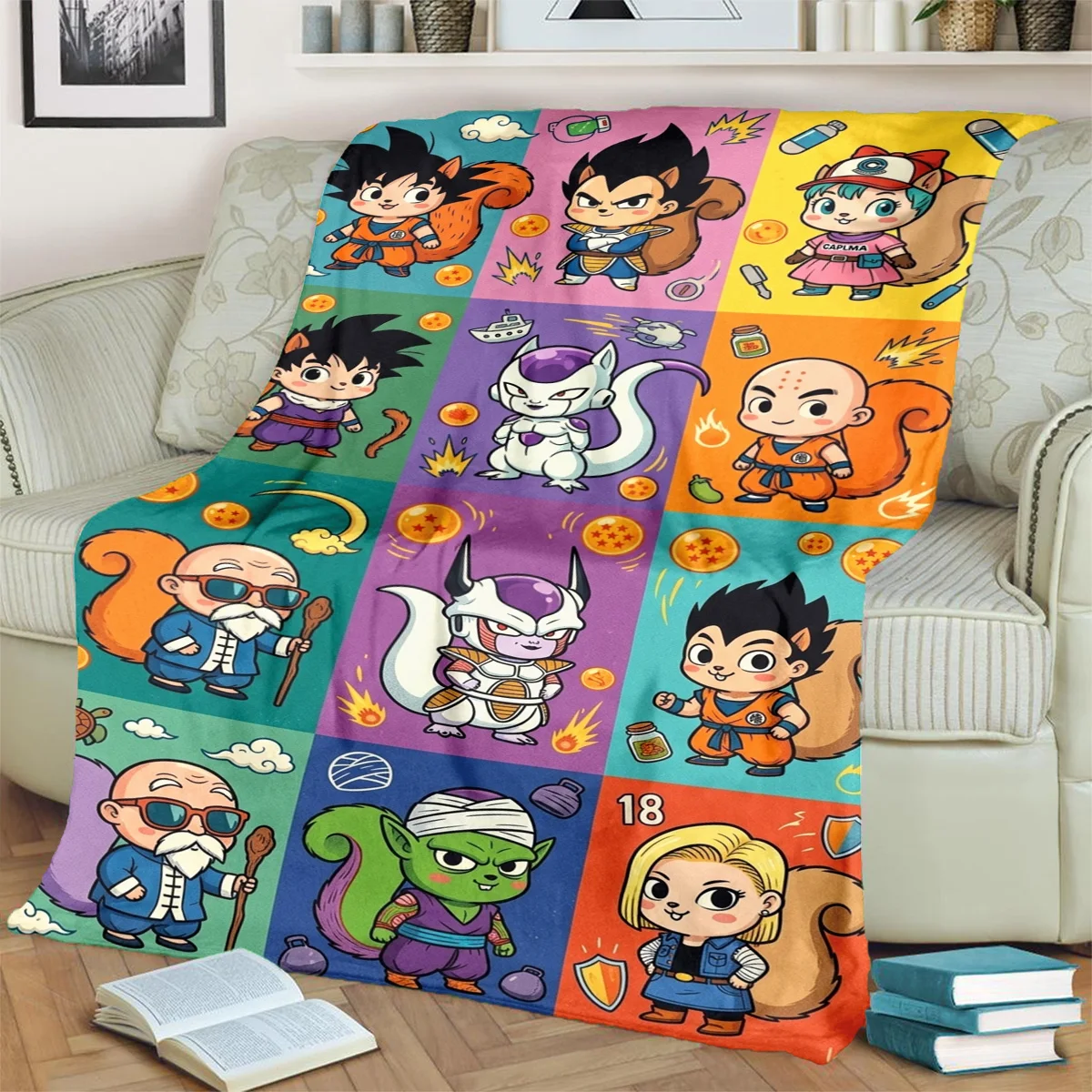 Dragon Ball Warme Flanelldecke mit Aufdruck, bequem für Schlafzimmer, Picknicks, Sofas, Betten, Stühle, Reisen-kwq127