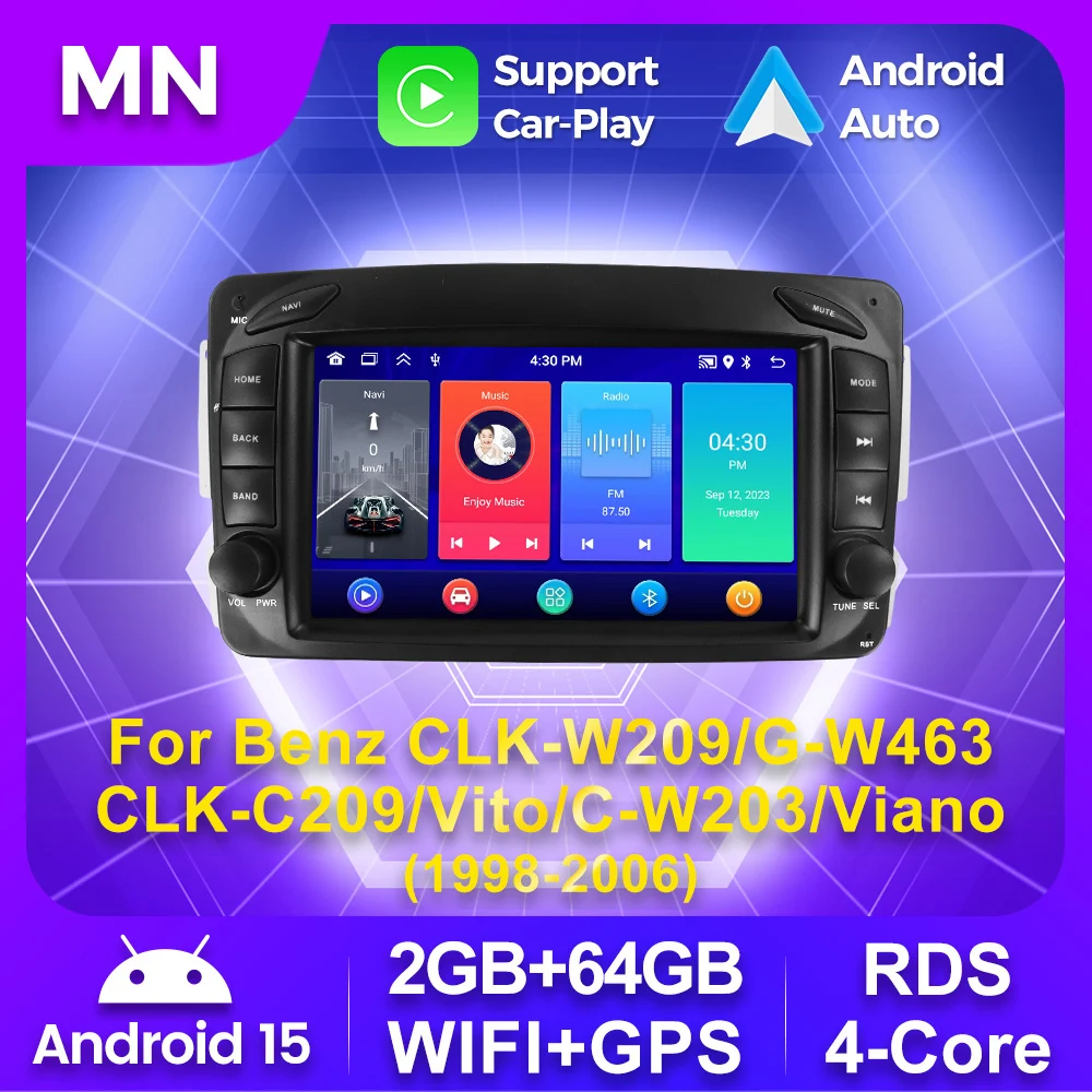 

7inch Car Radio Android 15 for Mercedes Benz CLK W209 W203 W463 W208 Multimedia Video Player Carplay auto GPS Navigation Stereo