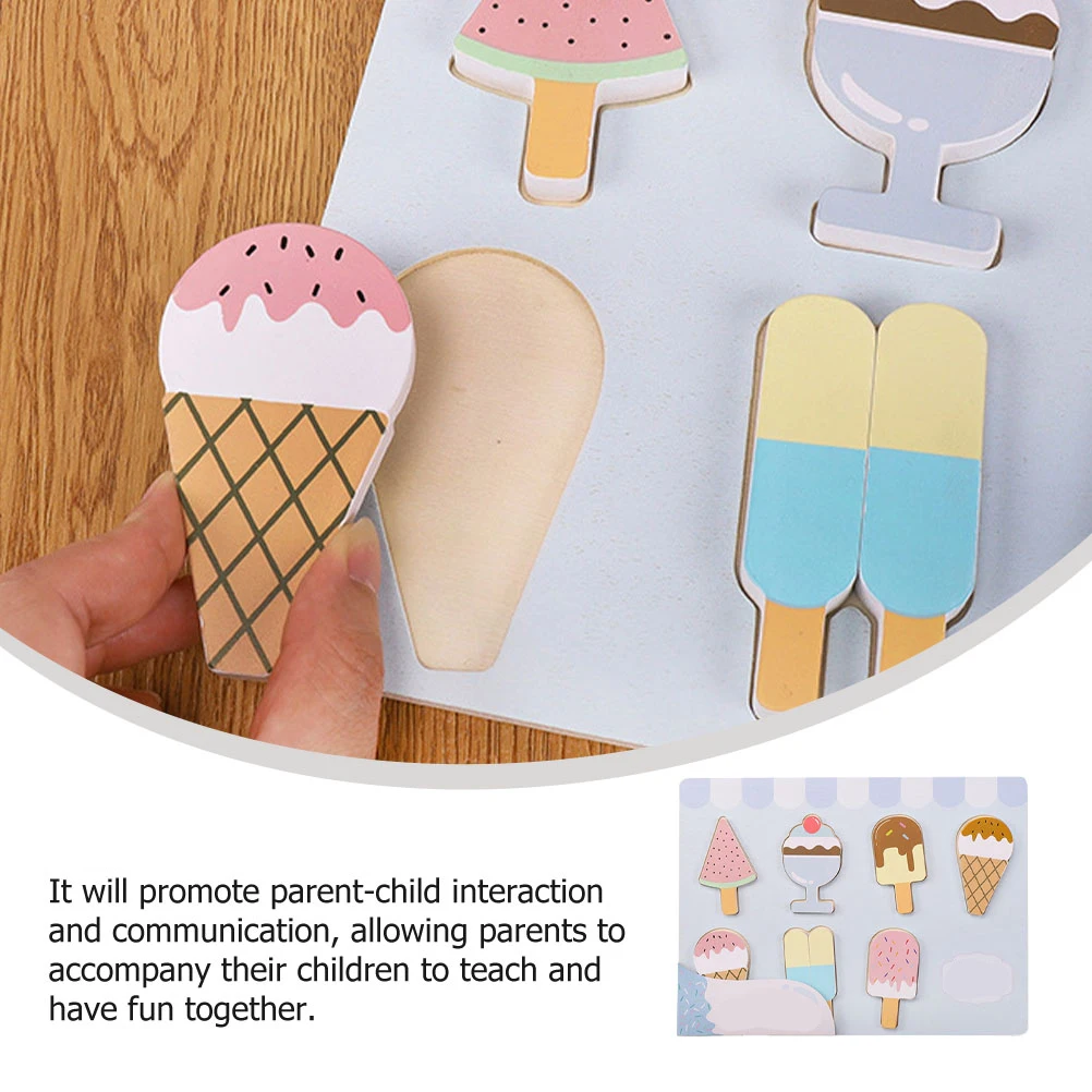 

1pc Ice Cream Puzzle Wooden Simulation Ice Cream For Kids Early Educational Learning Plaything Travel Preschool Montessori