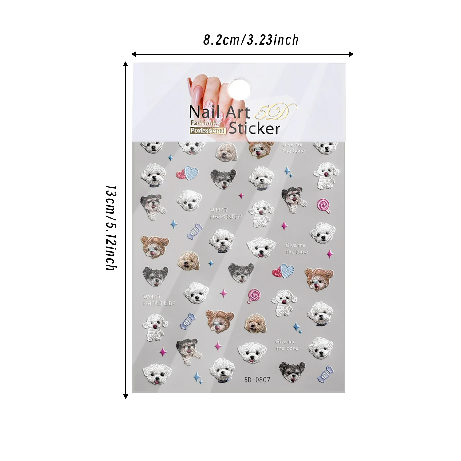 5D Kawaii Puppy Schnauzer Bichon Frise Nail Sticker Lollipop Heart Little Dog Self-adhesive Nail Decals Pet Lovers Manicure Deco 6