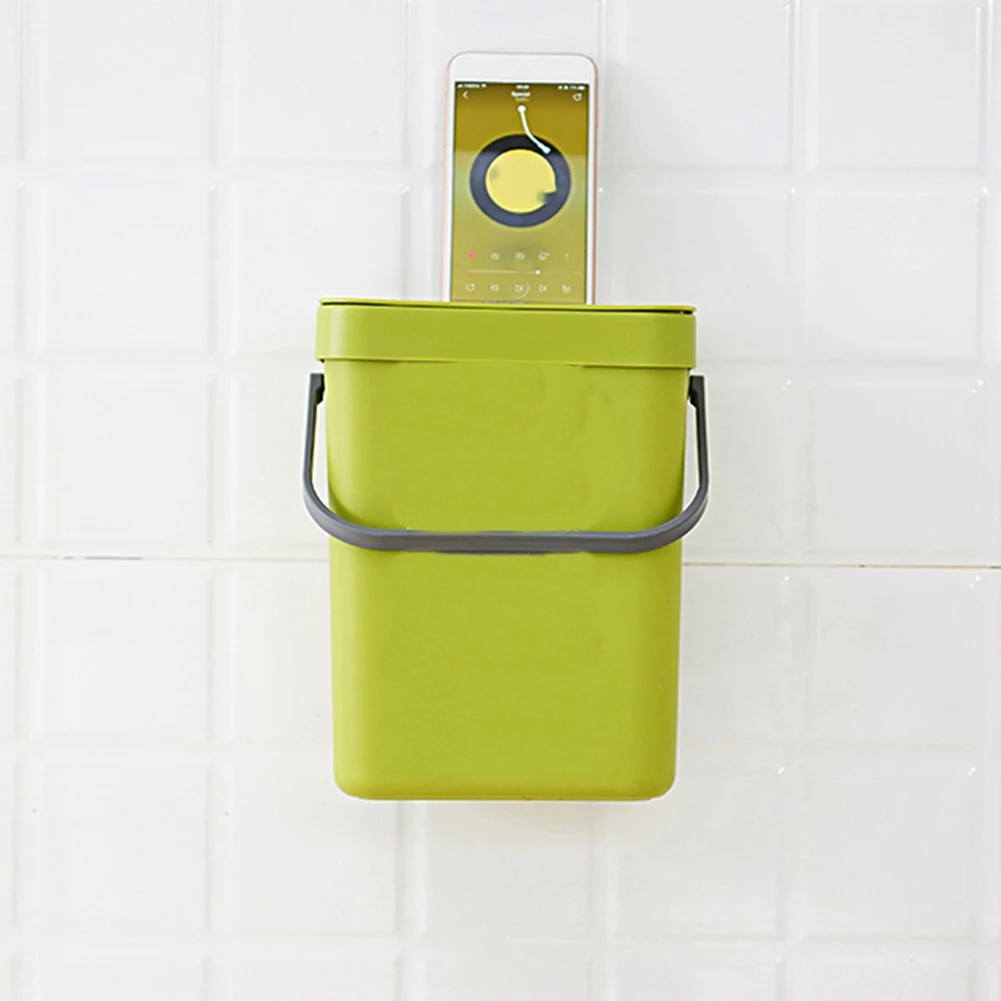 2X Trash Can With Lid Und Er Sink Green Trash Can Plastic Waste Basket Hanging Waste Bin For Bedroom 0.8 Gallon-ABYA