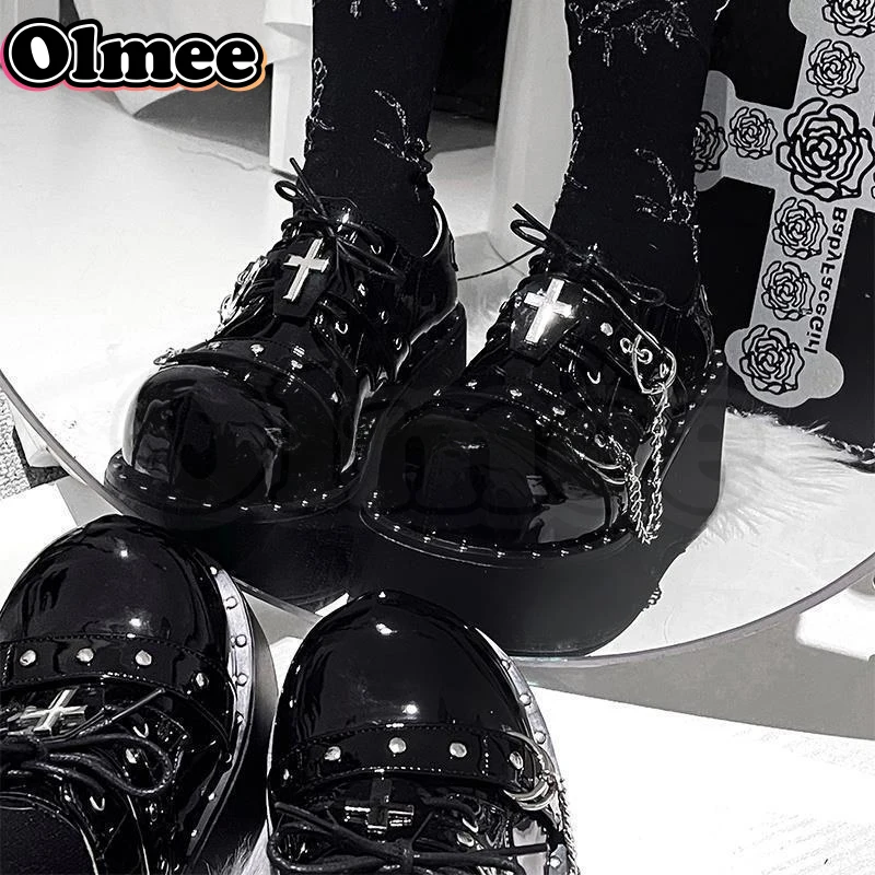 [Olmee] In Stock Punk Girl Jirai Kei Stuns Accessories Loafer Pumps JK Platform Shoes Japanese Leather Lolita Mine Style y2k