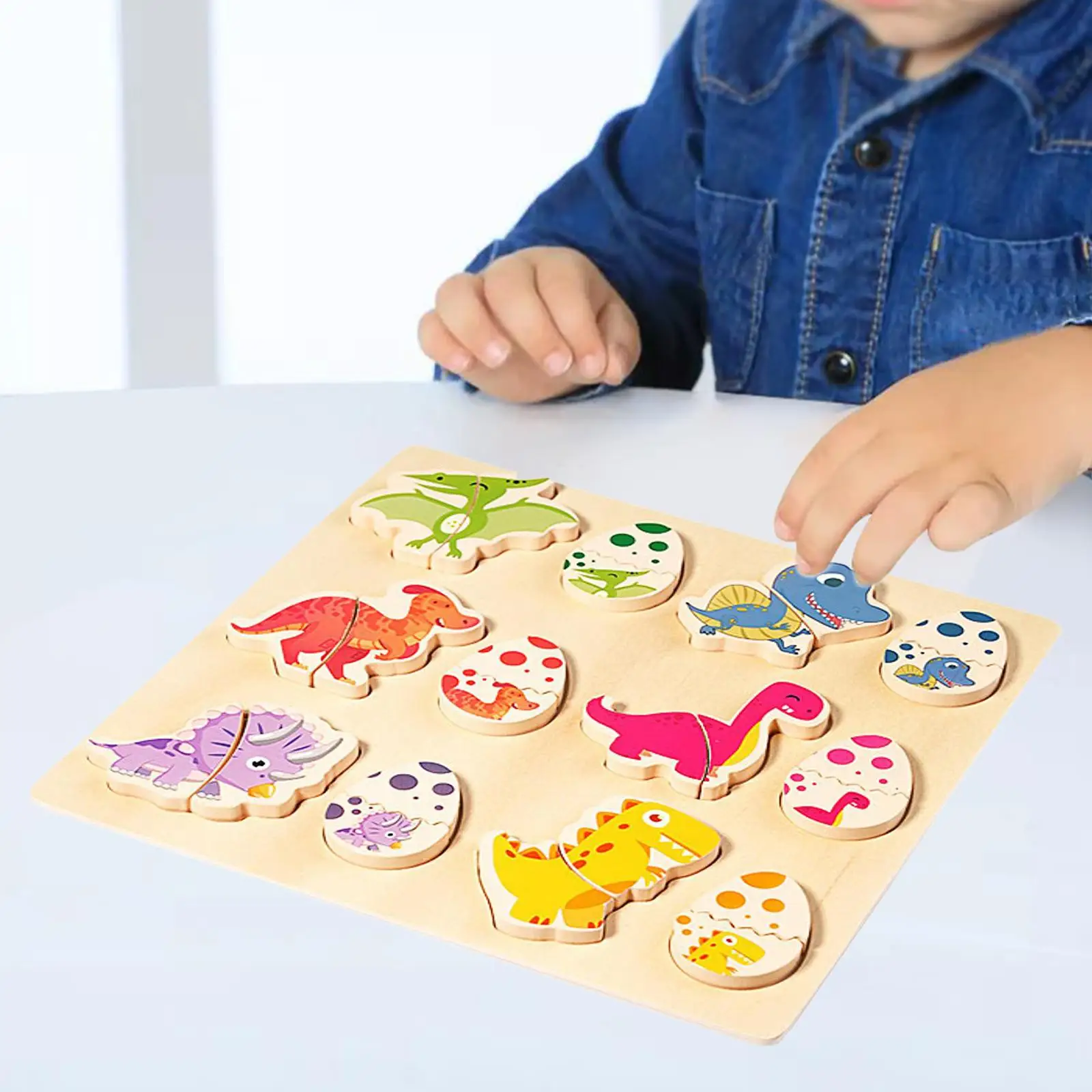 Wooden Dinosaur Puzzles Matching Sorting for Ages 1-3 Year Old Kids Baby