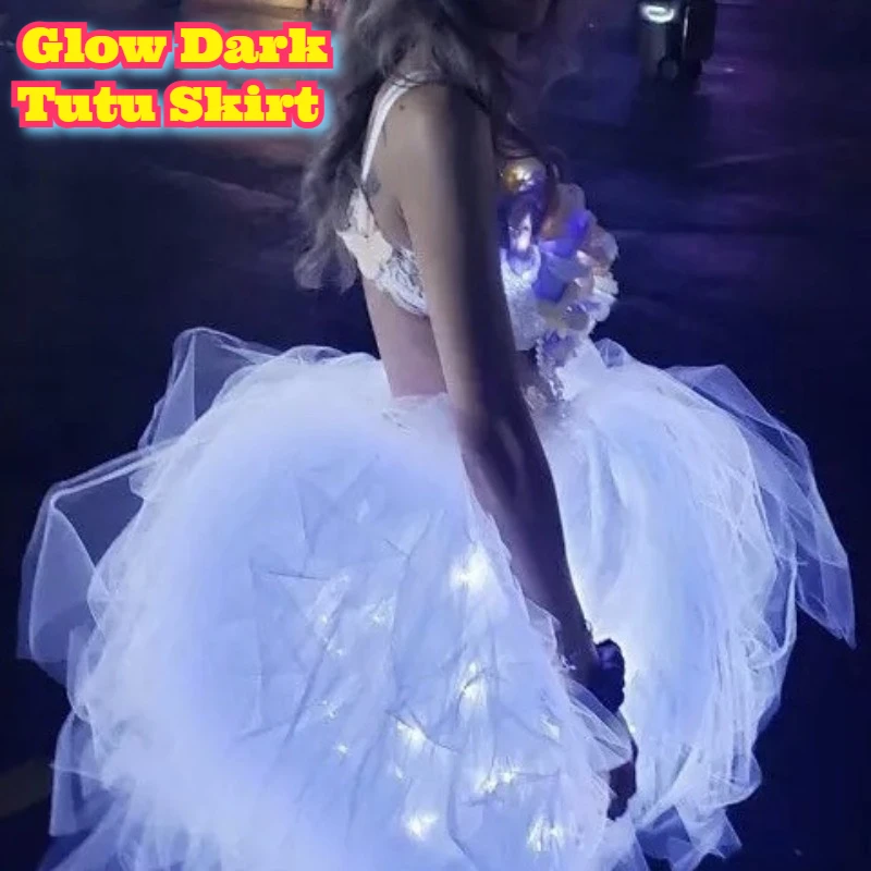 توهج الظلام توتو تنورة 35 سنتيمتر تمديد صف مزدوج أضواء الأداء زي المرحلة ارتداء الهذيان نادي الحفلات الرقص النيون متوهجة الملابس #1