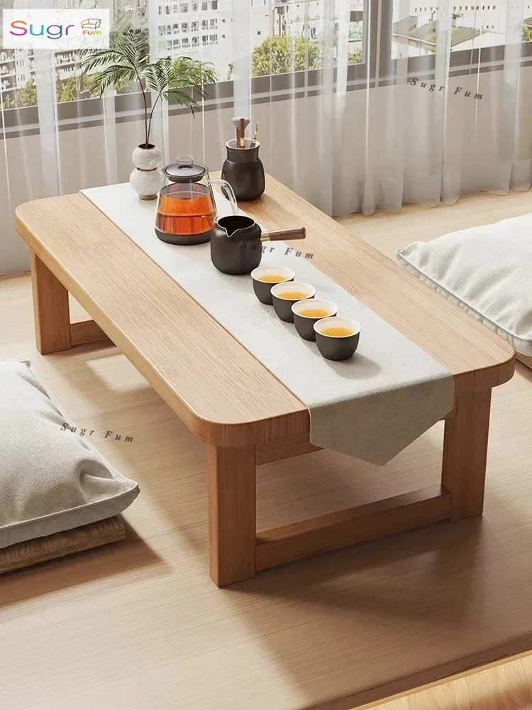 A small folding kang table with bay window, solid wood tatami table for household use, small coffee table, bed for learn