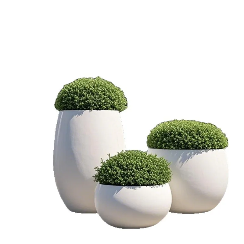FRP round flower pot, minimalist European-style mall cylindrical landscape creative flower vessel