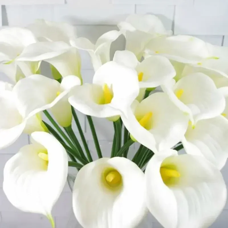 Real Touch Calla Lily Artificial Flowers White Wedding Bouquet Bridal Shower Party Home Flower Decoration Fake Flowers