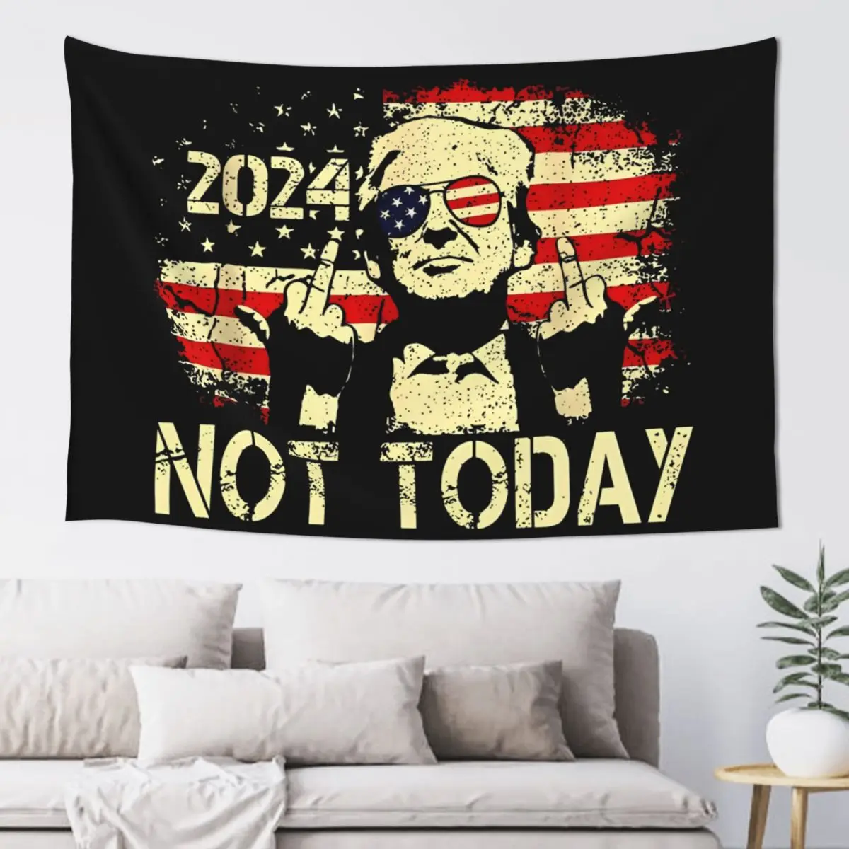 Not Today President Trump Shot Tapestry Wall Hanging Hippie Fabric Tapestries Trump for President 2024 Decoration Wall Decor