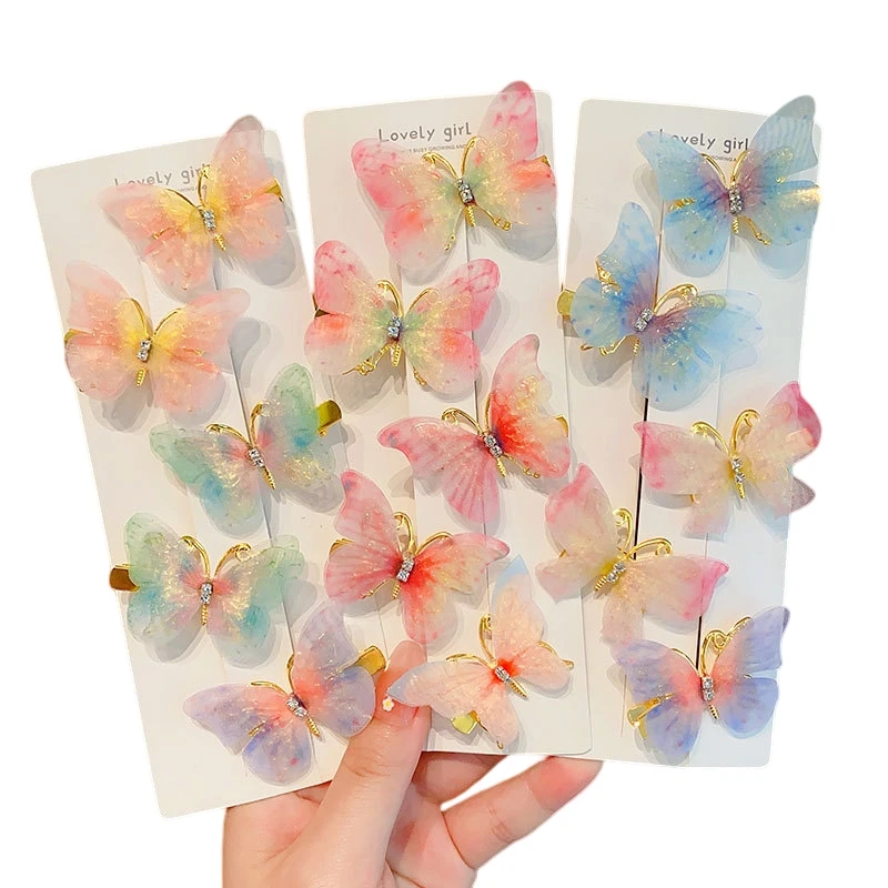 Заколка для волос в виде бабочки женская, модный двухслойный стереоскопический тюлевый зажим, милые свадебные шпильки, карамельные цвета, 2 шт.