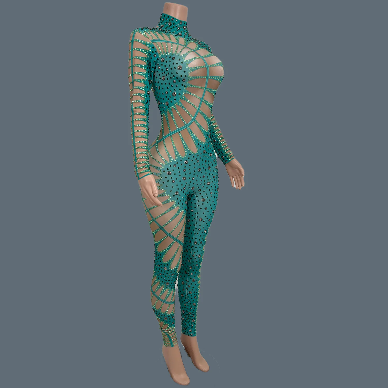 Sparkly Rhinestone Spandex Elastic Jumpsuit Nightclub Showgirl Stage Performance Tight Fitting Jumpsuit Party Dance Wear Lvyecao