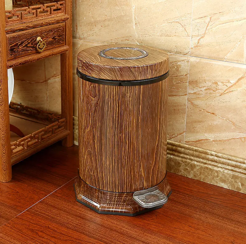 

Imitation wenge new Chinese trash can for home high-end living room kitchen office high-value foot pedal