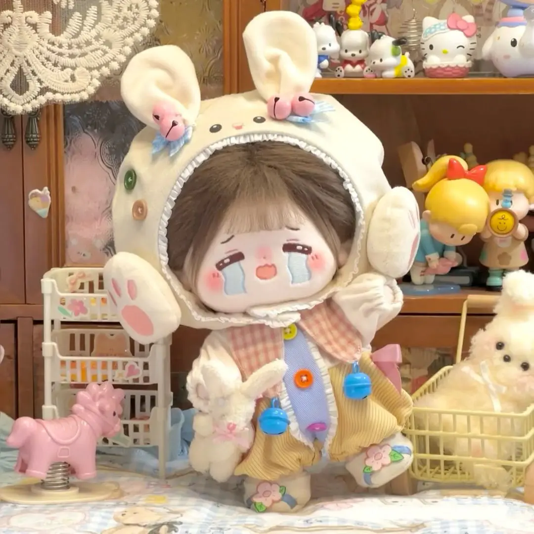 Conjunto de roupas de boneca de pelúcia de 20cm, roupa de coelho fofa para bonecas de algodão de 20cm, sem atributo em pé e colocação sentada, vestido de substituição