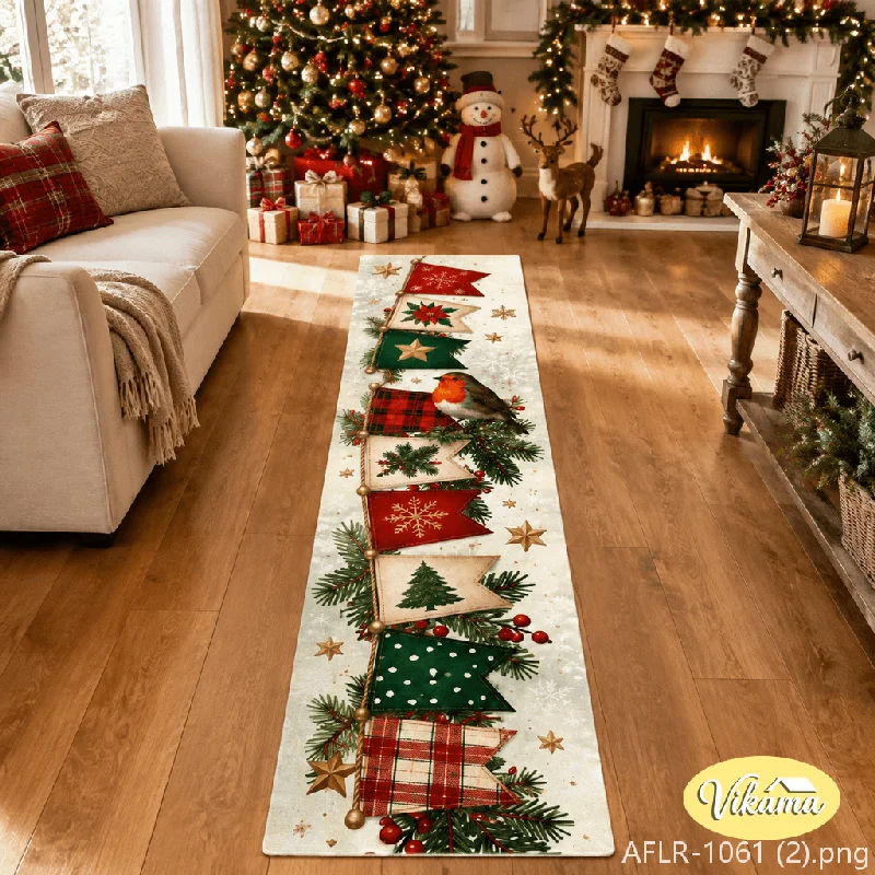 VIKAMA Christmas Snowflake Geometric Long Area Rug Non Slip Soft Floor Mat for Dining Room Hallway Holiday Decor