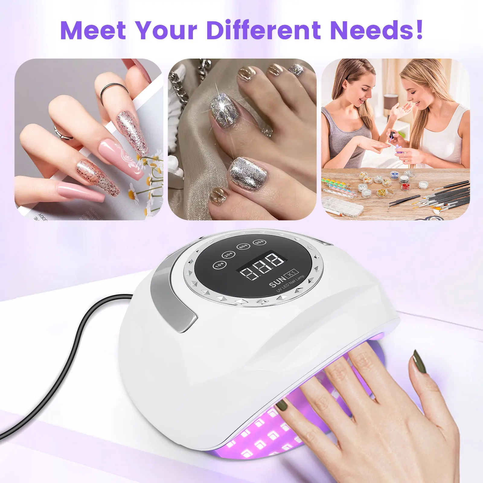 Suszarki do paznokci z 4-stopniową regulacją czasu, lampa do suszenia paznokci 10 sekund, wysokiej jakości utwardzanie, 288W, podwójne źródło światła, zapobiegająca czarnieniu dłoni.