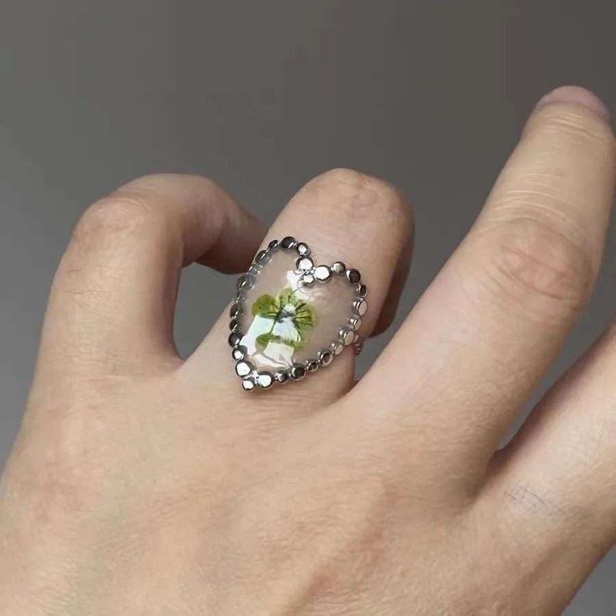 Stainless Steel Heart Flower Open Ring For Women French Fashion Niche Design Elegant Jewelry Gifts Wholesale
