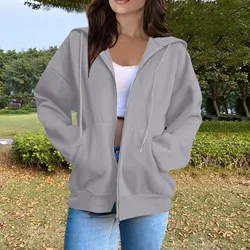 Winter Sweatshirt Hoodie For Women Oversize Fleece Hooded Cardigan Solid Color Women Clothes Zip Up Hoodies Tops Long Sleeves