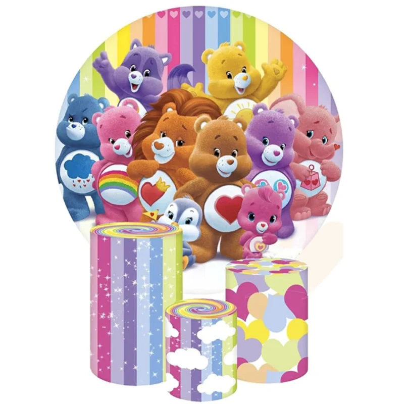 Carebears Round Backdrop 3 Cylinder Plinth Covers Background For Photography Care Bears Baby Shower Birthday Party Dessert Table