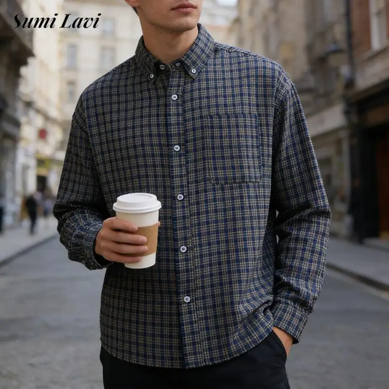 

Новые повседневные мужские рубашки с длинным рукавом 2026: весенне-осенние, на каждый день, с отложным воротником, на пуговицах, винтажные, в клетку, с принтом, мужские кардиганы-топы