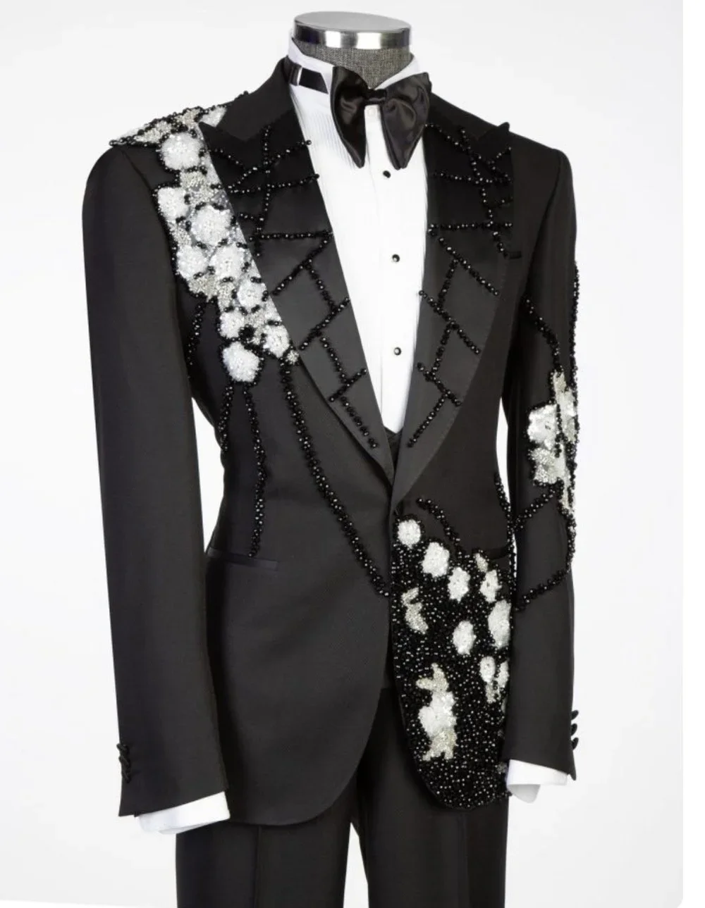 2 Piece Mens Jewelry Ornament Special Event Tuxedo Exclusive Black Wedding Groom Suit, Prom Men's Suit