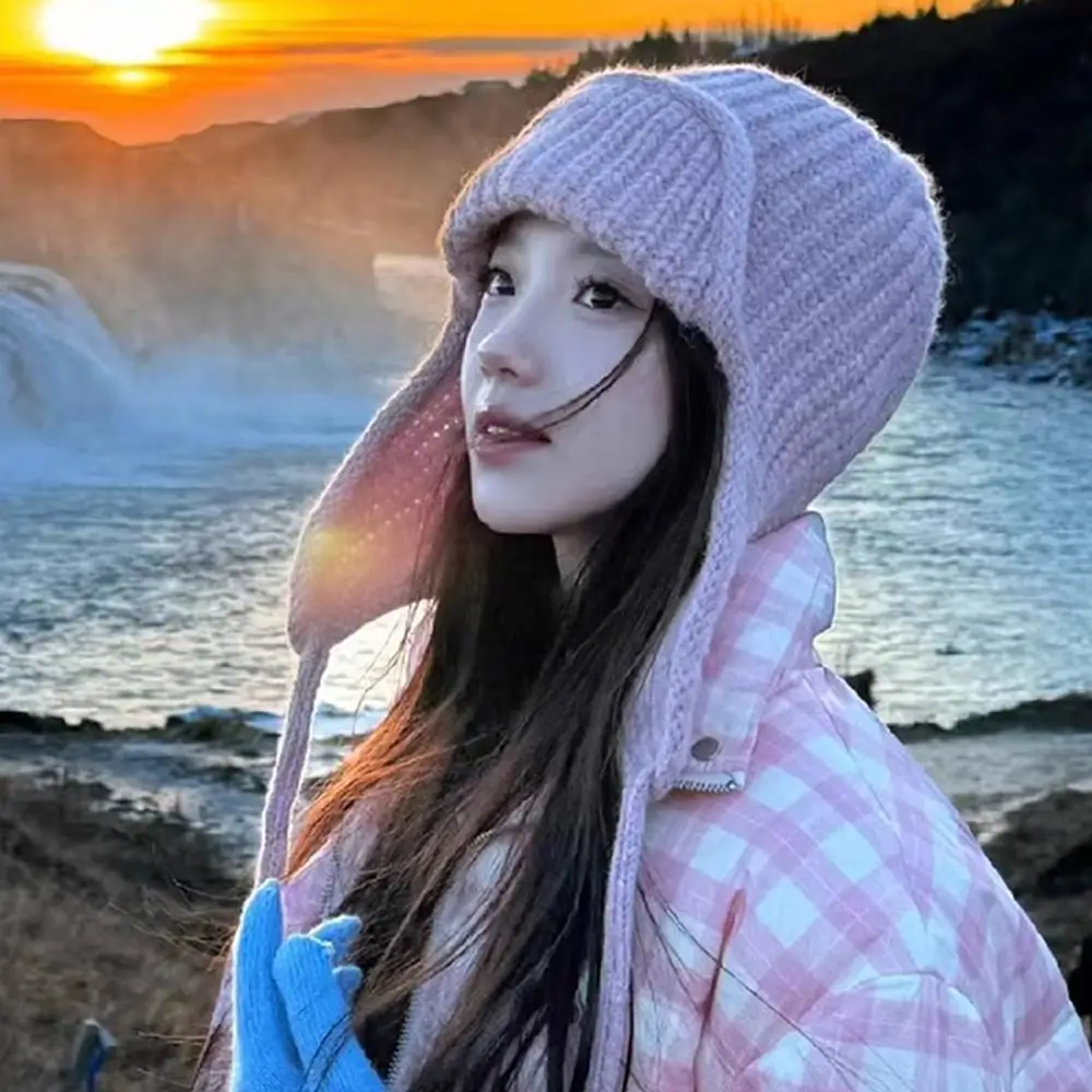 

Thick Winter Hat Ear Hat Stylish Women's Knitted Earflap Beanie Super Soft Thickened Windproof ColdProof Hat for Winter
