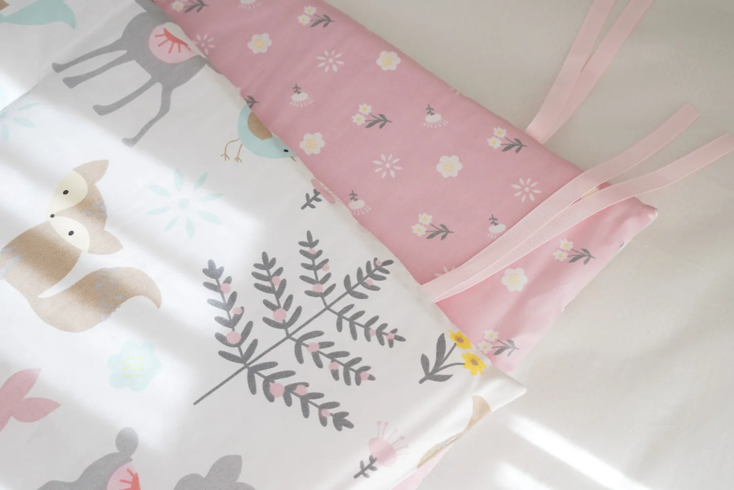 Baby Crib Bumpers Anti Collision Protector Cotton Pink Fox Baby Girls Infant Bedding Bumpers Born Cot Bed Around Protector