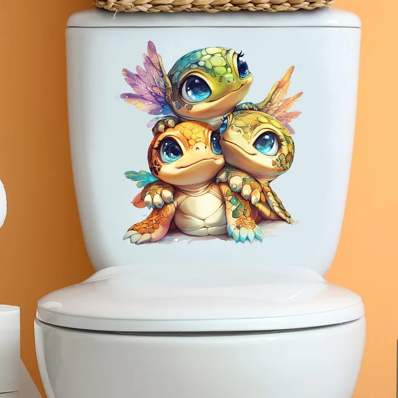 Cartoon Sea Turtle Vinyl Toliet Decal Self-Adhesive Sticker for Laptop Phone Car Rear Window Wall Bottle Truck Motorcycle