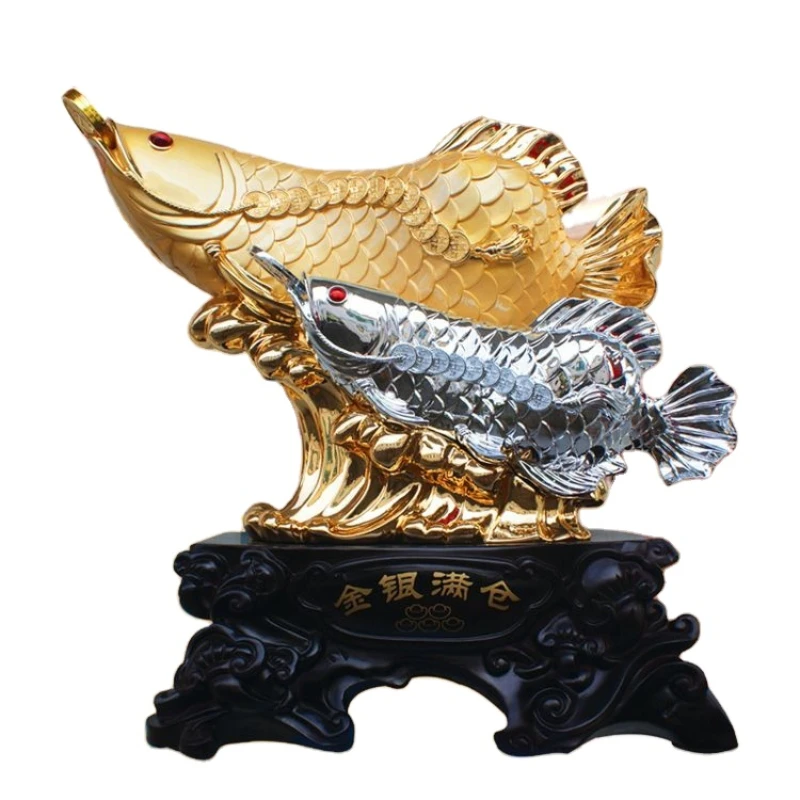 High End Chinese Lucky Feng Shui Home Decor Luxury Resin Arowana Statue Livingroom Desktop Feng Shui Arowana Fish Figurine